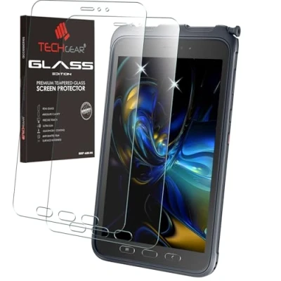 Abbildung von TECHGEAR 2 Stück Schutzfolie kompatible mit Samsung Galaxy Tab Active 3 8 [SM T570 / T575 T577] Displayschutz folie aus gehärtetem Glas [9H] [Crystal Clarity]