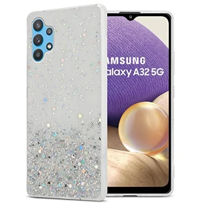 Abbildung von Cadorabo Hülle kompatibel mit Samsung Galaxy A32 5G Rundumschutz TPU Silikon Case Mädchen Glitzer Strass Design Slim Kratzfest Weiche Gummi Bling Schutzhülle für in Transparent