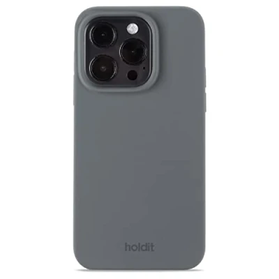 Abbildung von holdit Silikonhülle iPhone 14 Pro 0,8mm Ultra dünn Handyhülle Silikon Trendy Slim Silicone case mit Voller Schutz (erhöhte Kante für Kameraschutz) Space Gray