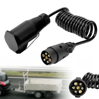 Abbildung von mizikuu Anhänger Verlängerung, 7 auf Polig Adapterkabel 2M Spiralkabel Adapter Anhängerstecker Verlängerungskabel für Wohnwagen KFZ Caravan RV Traktor Bootstrailer