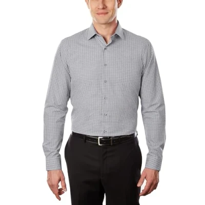 Abbildung von Kenneth Cole Herren Kleid Slim Fit Karos und Streifen (Gemustert) Klassisches Hemd, grau, 38 cm 39 Hals 81 84 Ärmel