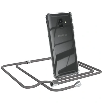 Abbildung von EAZY CASE Handykette kompatibel mit Samsung Galaxy A6 Handyhülle Umhängeband, Handykordel Schutzhülle, Silikonhülle, Hülle Band, Stylische Kette für Smartphone, Anthrazit