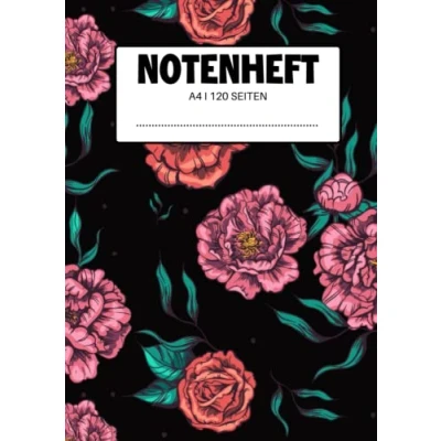Abbildung von Notenheft A4: Schreibheft mit Notenlinien für Musiker und Musikschüler Notenbuch Klavier oder Gitarre
