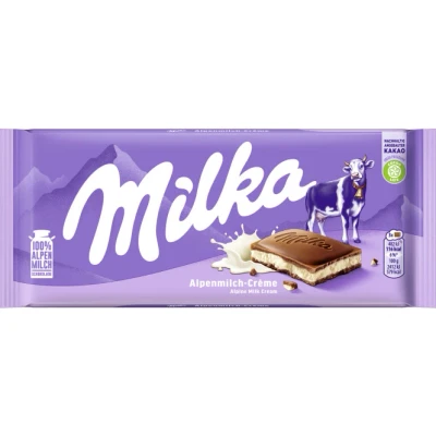 Abbildung von Milka Alpen Milchcréme 1 x 100g I Alpenmilch Schokolade mit Créme Füllung aus 100% Tafelschokolade