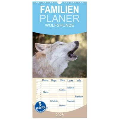 Abbildung von Familienplaner 2025 Wolfshunde mit 5 Spalten (Wandkalender, 21 cm x 45 cm), CALVENDO