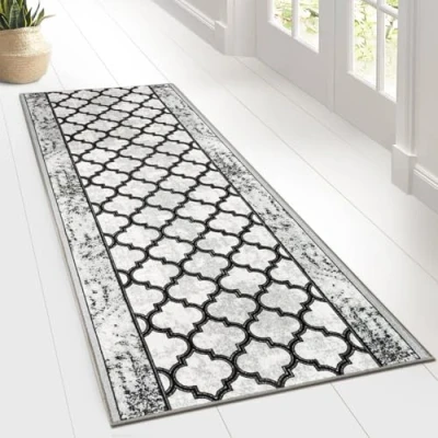 Abbildung von Floordirekt Teppichläufer mit Muster maßgefertigter Feinschlingen Teppich Läufer für Küche, Flur &amp; Wohnraum Ornament Vintage Orient Gitter (80 x 100 cm, Limerick)