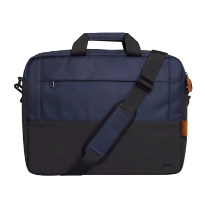 Abbildung von Trust Lisboa Laptoptasche 16 Zoll, Umhängetasche Herren Damen mit Trolley Gurt, Tasche aus Recycelten PET Flaschen, Arbeitstasche für Reisen Business MacBook Notebook HP Dell Asus Lenovo Blau