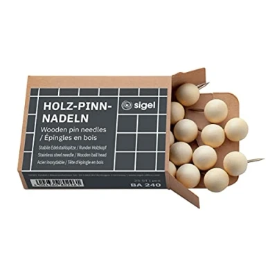 Abbildung von SIGEL BA240 Holz Pinnnadeln beige großer, runder Kopf ⌀ 12 x 22 mm 25 Stück für Pinboards