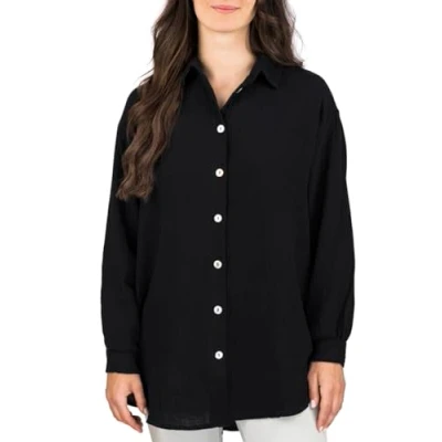 Abbildung von DENIMFY Hemdbluse Damen Bluse DFMathilda Oversized Fit Basic Musselin Hemd aus 100% Baumwolle