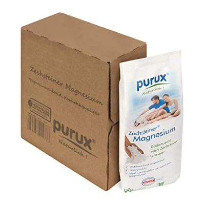 Abbildung von purux Badesalz Zechsteiner Magnesium 600gr Kosmetikqualität nachhaltig verpackt, für kosmetische Zwecke geeignet