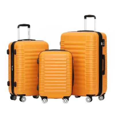 Abbildung von BEIBYE Hartschalen Koffer Trolley Rollkoffer Reisekoffer Zwillingsrollen Kofferset (Orangen, Set)