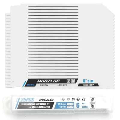 Abbildung von MUOZLOP 25 Pack 6 inch Säbelsägeblätter Set，18 TPI Sägeblätter für Säbelsäge，für Holz/Metall (25, 18TPI 150mm)