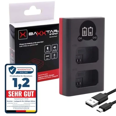Abbildung von Baxxtar Pro EN EL25 Akku Ladegerät 19112 Mini Dual LCD USB C und MicroUSB Kompatibel mit Nikon Z30 Z50 Z fc