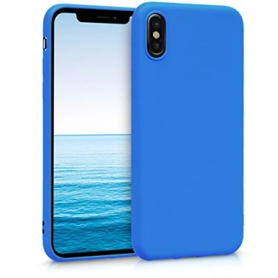 Abbildung von kwmobile Hülle kompatibel mit Apple iPhone X weiches TPU Silikon Case Cover geeignet für kabelloses Laden Neon Blau