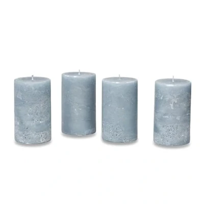 Abbildung von Loberon Kerze 4er Set Braga, durchgefärbt &amp; geruchslos, von Hand gefertigt, Lange Brenndauer, Adventskerzen, Adventskranz, Stumpenkerzen, Paraffinwachs, graublau