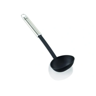 Abbildung von Leifheit Schöpflöffel 32 cm NylonSterling Serie, Suppenkelle aus rostfreiem Edelstahl und Nylon zum Kochen ohne Kratzer, Schöpfkelle mit ovalem Griff praktischer Aufhängeöse, Soßenlöffel, silber