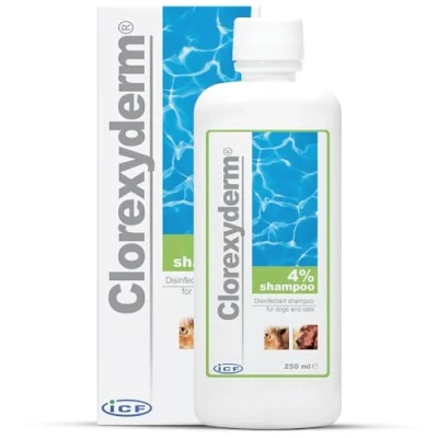 Abbildung von Clorexyderm 4% Shampoo für Hunde, Katzen &amp; Pferde Tiefenreinigung Fellpflege Unterstützt Hautfeuchtigkeit Frische Sanfte Effektive Formel 200ml