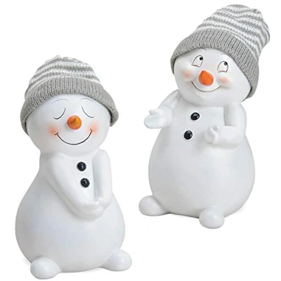 Abbildung von matches21 HOME &amp; HOBBY Dekofigur Schneemann Figuren 2er graue Mützen 19cm (2 St)