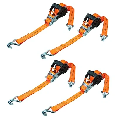 Abbildung von PETEX 4X Automatik Ratschenspanngurt, selbstaufrollend, 1 teilig, 5 m x 35 mm, 1.000/2.000 daN, bis 2000 kg, orange, Doppelspitzhaken