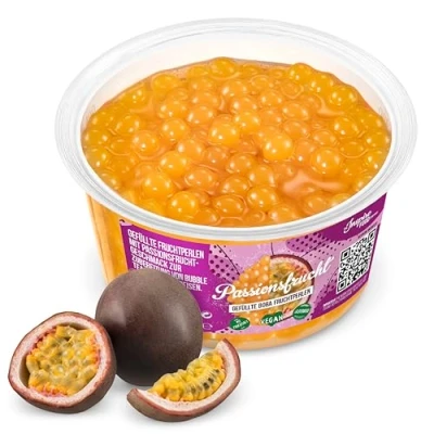 Abbildung von INSPIRE FOOD Bubble Tea Perlen Maracuja für Popping Boba Perlen, Tapioka Fruchtperlen und 100% vegan glutenfrei, ohne künstliche Farbstoff, 450g