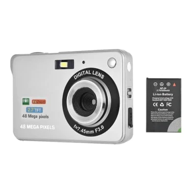 Abbildung von Andoer Digitalkamera mit 1 Stück wiederaufladbaren Batterien, 1080P, 48 m HD, 8 facher Digitalzoom, Anti Shake, 2,7 Zoll LCD Bildschirm, kleine Kamera, günstige Kompaktkamera für Kinder, Teenager, Anf
