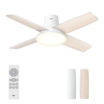 Abbildung von Dreo Deckenventilator mit Licht und Fernbedienung, 112 cm, flach, weiß, umkehrbar, 5CCT, 6 stufig dimmbar, Geschwindigkeiten, leise, Timer, einfache Montage, für Schlafzimmer