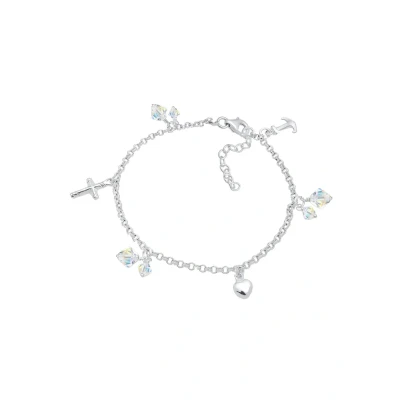 Abbildung von Elli Kreuz HERZ Anker Kristalle Armband, Damen, Größe: 18, Silber