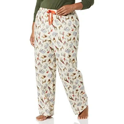Abbildung von Amazon Essentials Damen Flanell Schlafhose Auslauffarben, Hellbeige Party tiere, XS