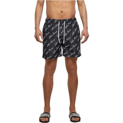 Abbildung von Urban Classics Pattern Badeshorts, Herren, Größe: Large, Blackscriptlogo