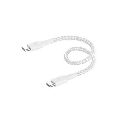 Abbildung von Belkin BoostCharge (15 cm) geflochtenes USB C auf Kabel für iPhone 16, 16 Pro, Pro Max, Plus, 15 Galaxy S24, S23, Note10, Note9, Pixel 8/7, iPad Weiß