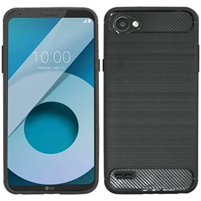 Abbildung von cofi1453® Silikon Hülle Carbon kompatibel mit LG Q6 (M700N) TPU Case Soft Handyhülle Cover Schutzhülle Schwarz