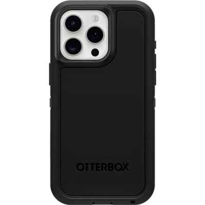 Abbildung von OtterBox Schutzhülle für iPhone 15 Pro Max (nur) Defender Series XT schwarz, ohne Bildschirm, robust, rastet an MagSafe mit Schlüsselband