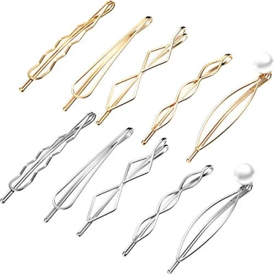 Abbildung von 10 Stücke Geometrische Metall Haarspangen Minimalistische Zierlich Haar Zubehör für Damen Kopfbedeckungen, 5 Stilen (Gold, Silber)