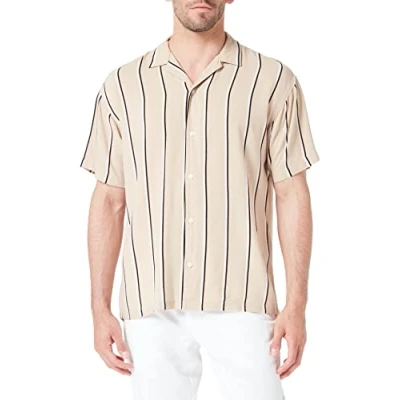 Abbildung von JACK &amp; JONES Herren Jorluke Palma Stripe Shirt Ss Kurzarmhemd, Crockery, M