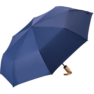 Abbildung von EuroSCHIRM Taschenregenschirm &quot;Umwelt Taschenschirm, marineblau&quot;, kompakte Größe, Automatik, Echtholzgriff aus Buche