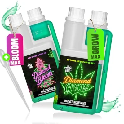 Abbildung von Diamond Buds® Growdünger Duo Grow und Bloom Flüssig NPK Pflanzendünger für Indoor, Outdoor &amp; Autoflower Growbox geeignetes Blütendünger Anbau Set
