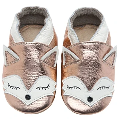 Abbildung von IceUnicorn Krabbelschuhe Baby Lauflernschuhe Jungen Weiche Leder Babyschuhe Kleinkind Lederschuhe mädchen Babyhausschuhe(RoseGold Fuchs,6 12)