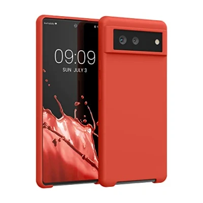 Abbildung von kwmobile Hülle kompatibel mit Google Pixel 6 Silikon Handy Case Handyhülle weiche Oberfläche kabelloses Laden Mandarin Orange