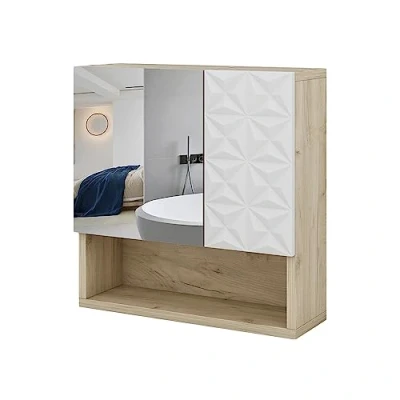 Abbildung von Vicco Badspiegelschrank Edge, Weiß/Eiche, 54 x 55 cm mit Tür und offenen Fächern