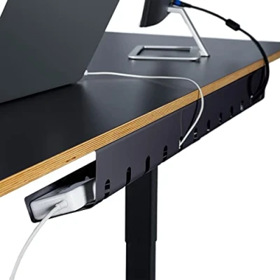 Abbildung von PAMO Kabelkanal Schreibtisch 2er Set zur einfachen Montage untertisch I inkl. 10x Klett Kabelbinder und Kabel Clips Organizer für Büro/Home Office Tisch
