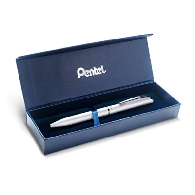 Abbildung von Pentel BL2007 EnerGel Tintenroller, hochwertig, einziehbar, Spitze 0,7 mm, Korpus aus mattem Metall, Weiß Geschenkbox