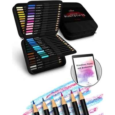 Abbildung von LIEBERGE Premium Buntstifte Set in Profi Nylon Etui 72 Farben hochpigmentierte Colored Pencils bruchsicher, weiche Farbabgabe Malstifte für Erwachsene, Kinder und Künstler (Profi Etui)