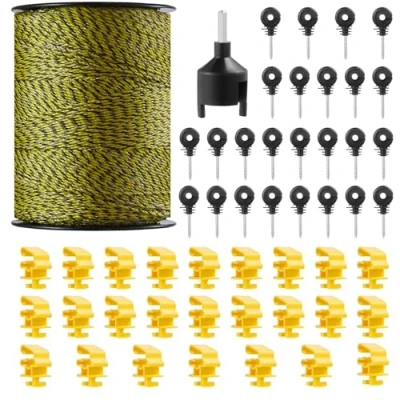 Abbildung von VEVOR Weidezaundraht, 500 m HDPE Elektrozaundraht, 0,23 cm Durchmesser, 6 Edelstahllitzen, 68 kg Zugkraft, Weidezaun mit 25 Zaunisolatoren und T Pfostenisolatoren, für Pferde, Rinder, Vieh