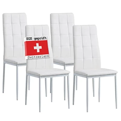 Abbildung von Albatros International Esszimmerstuhl Esszimmerestuhl Küchenstuhl RIMINI, Kunstleder Bezug (4er Set, Weiss), edles Italienisches Design, Polsterstuhl, hohe Belastbarkeit, Modern