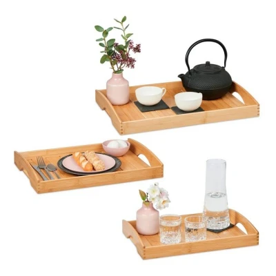 Abbildung von relaxdays Tablett 3er Set aus Bambus, Bambus