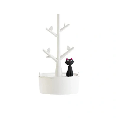 Abbildung von WAYER Katze ringhalter, Schmuckständer Schmuck veranstalter Rack Kreativ Baum Dekor Ornamente Ring Turm Stand anzeigen Weiß 10x19.3cm(4x8inch)
