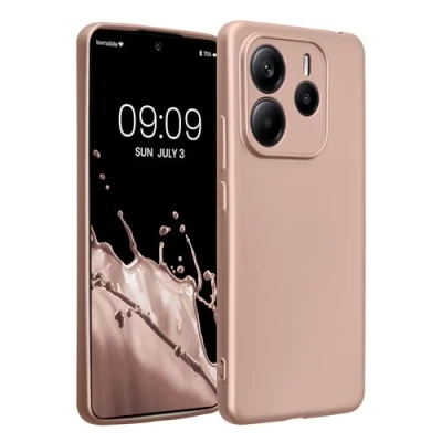 Abbildung von kwmobile Handyhülle kompatibel mit Xiaomi Redmi Note 14 5G Hülle weiche Silikon Case metallisch schimmernd in Metallic Rosegold
