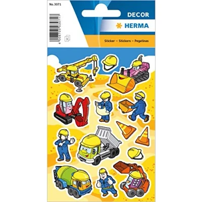 Abbildung von HERMA 3071 Aufkleber Baustelle klein groß, 42 Stück, Berufe Sticker mit Baustellenfahrzeug Bauarbeiter Motiv, Kinder Etiketten für Fotoalbum Tagebuch Poesiealbum Scrapbooking Deko Briefe DIY Basteln