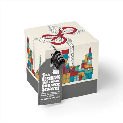 Abbildung von SURPRISA Geschenkbox Rätselbox persönliche Geschenkverpackung + Rätselspiel, Geburtstagsgeschenk für Frauen, Geschenkrätsel farbig