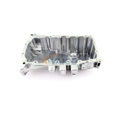 Abbildung von VAICO V10 3857 Ölwanne mit Ölablassschraube Dichtring, Bohrung für Ölstandsensor, ohne Ölwannendichtung Aluminium Original Qualität